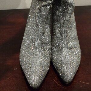 Venus Silver Gray Rhinestones Tall Slouchy Heeled Boots Size 6.5